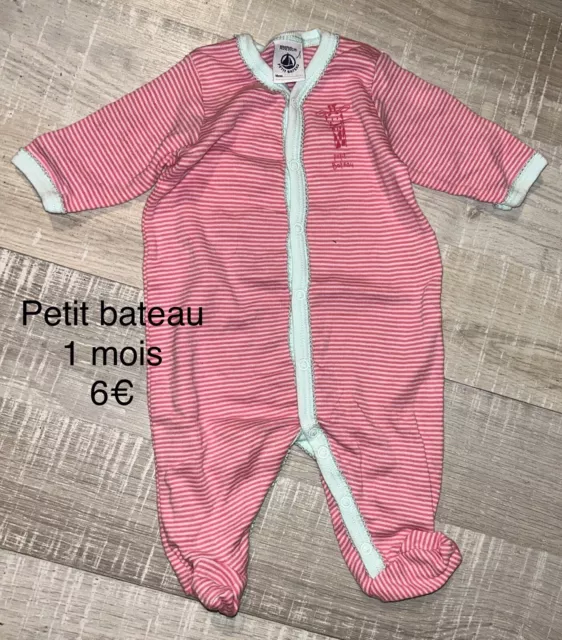 Petit Bateau 1 MOIS : BABYGROS Pyjama Coton Rayé Bébé Fille TBE