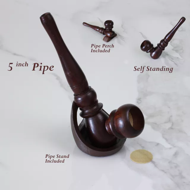 The Bristand BN 5" Hand Carved 2 pc Premium Wood Smoking Pipe with Stand & Perch