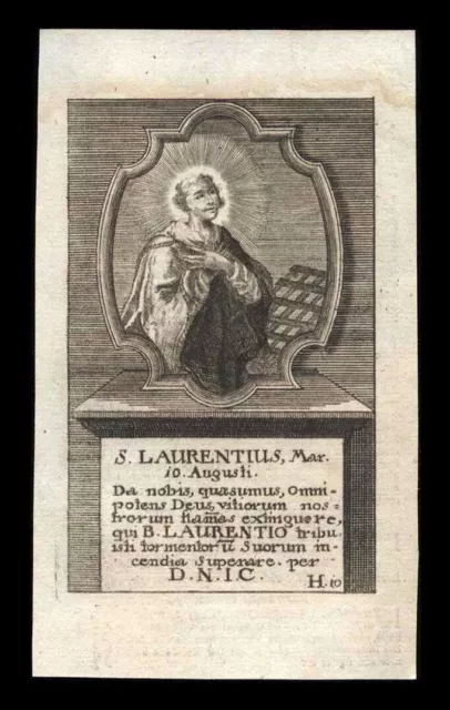 santino incisione 1600 S.LORENZO DIAC. M.