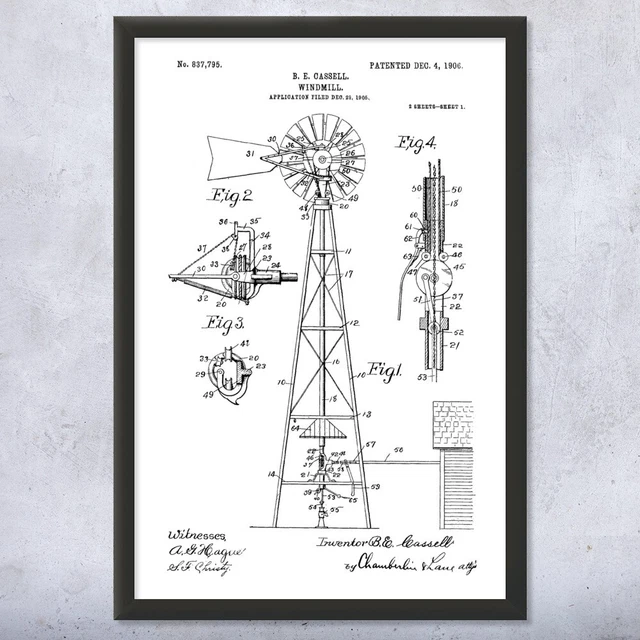 Framed Windmill Wall Art Print Farmer Gift Wind Farm Art Farmhouse Decor