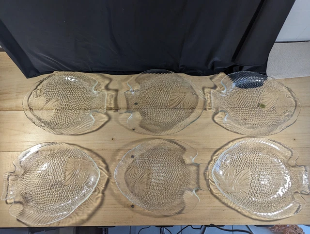 Lot De 6 Assiettes à Huîtres Arcoroc – Verre Pressé Vintage, France, Bon état