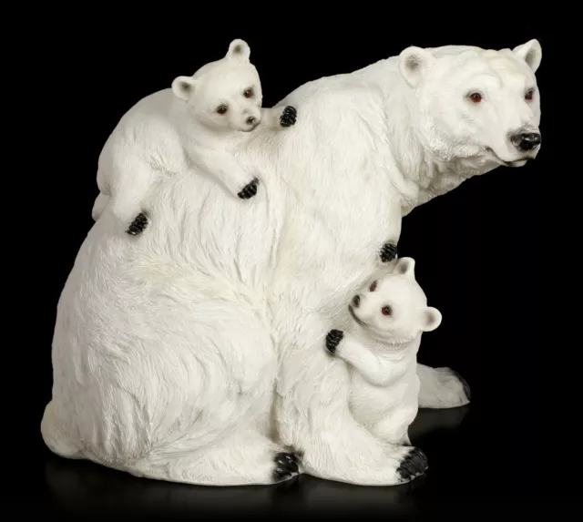 Eisbären Figuren - Mutter mit zwei Jungen - Weiße Bärenfamilie Bärenkinderstatue