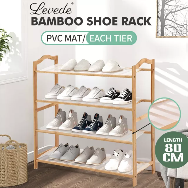 Levede Bamboo Shoe Rack Storage Wooden Organizer Shelf Stand 4 Tiers Layers 80cm