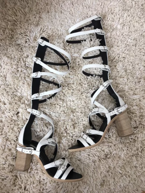 NIB Balenciaga White Belted Leather Buckle Caged Gladiator Sandals Sz 39 $1475 3