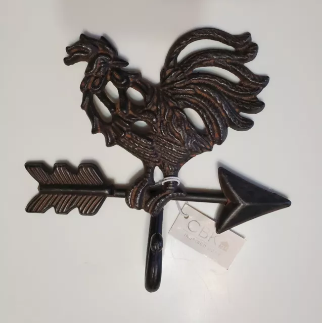 Cast Iron Rooster with Arrow Wall Hook, New, Home Decor, Rustic, Farmhouse