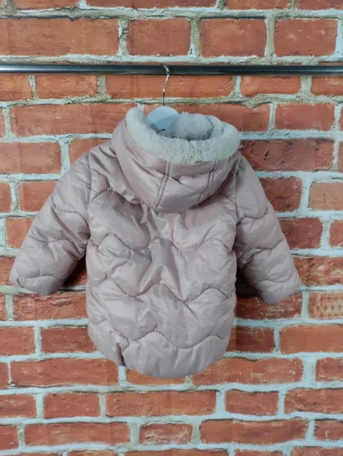 Mädchen Nächstes Alter 18-24 Monate Pink Kunstfell Gepolstert Puffer Kapuzenmantel Jacke 92 Cm 2