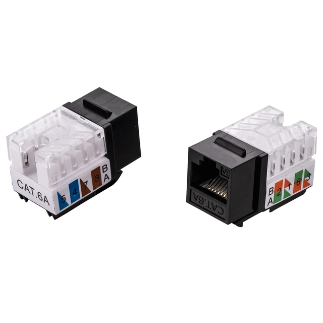 10 pcs Keystone Jack Cat6a Black 45-Degree Network 110 Punchdown 8P8C RJ45