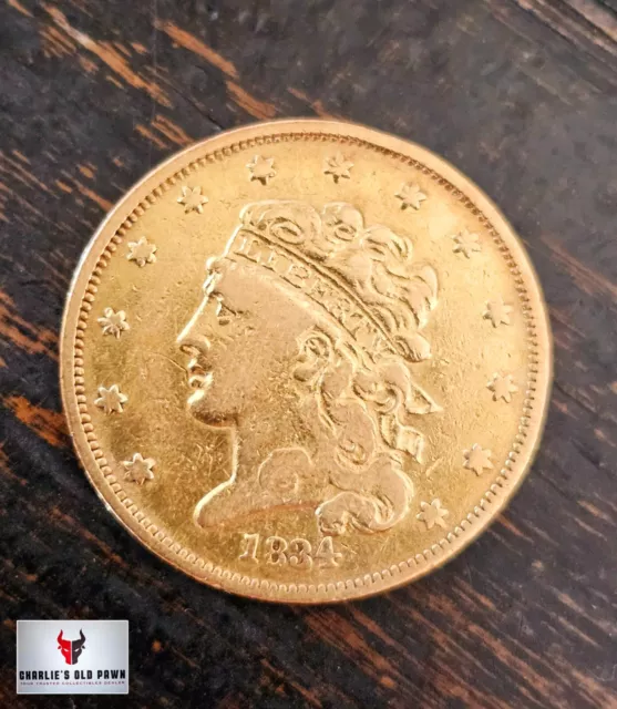 1834 $5 Gold Classic Head Half Eagle Plain 4 VF (Cleaned)
