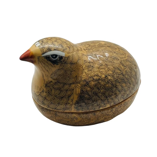 Vtg Quail Porcelain Figurine Hand Painted Brown Lidded Figurine Candy Dish 6"
