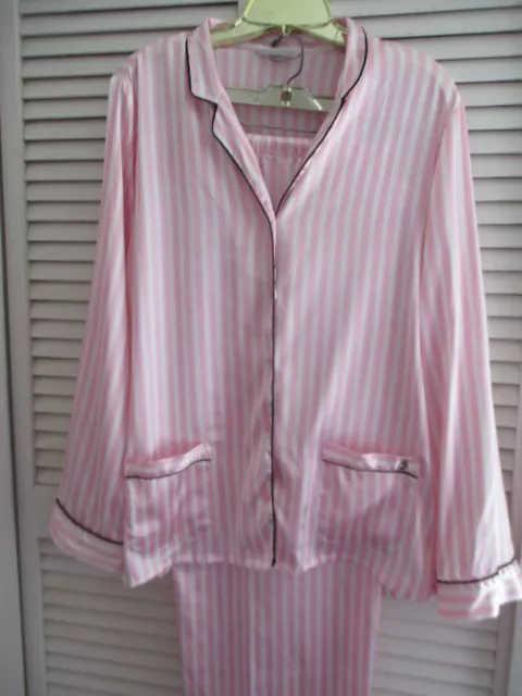 Victoria's Secret 2Pc Pj Set Silky Satin Pink White Striped Size M/M