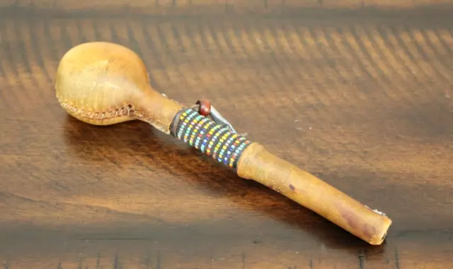 Beaded Native American RAWHIDE RATTLE 7.5" Musical Instrument