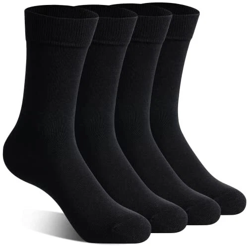 Mens Crew Dress Socks Black Cotton with Lycra Spandex Socks