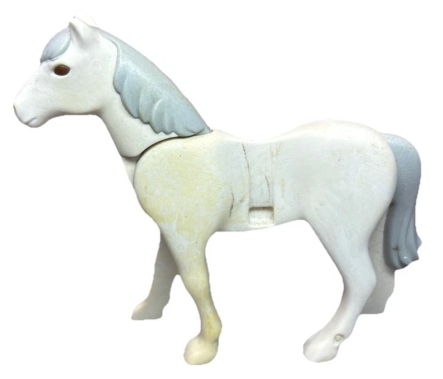 PLAYMOBIL CHEVAL BLANC 2eme Génération Avec Crinière Grise Jauni, Sale