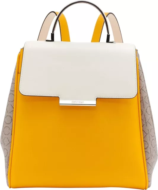 CALVIN KLEIN Nolan colorblock Logo faux-leather medium backpack -MANGO/ALMOND