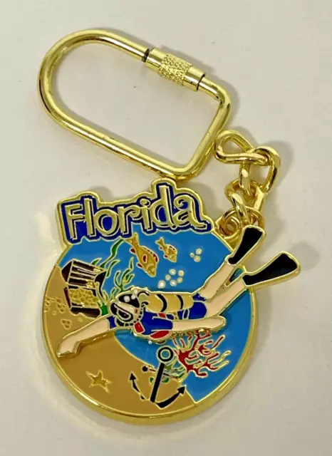 Florida Scuba Diver 3D Keychain  - Movable Scuba Diver - Gold Tone
