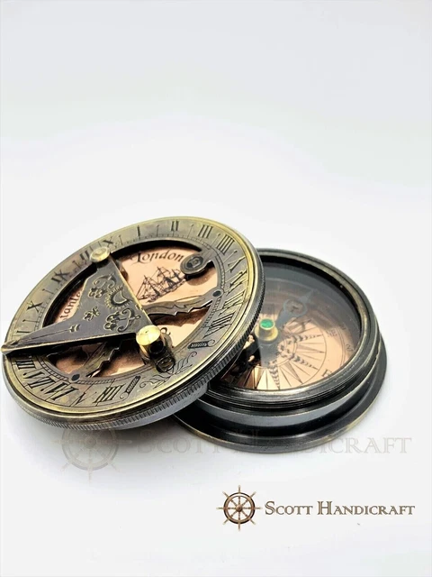 Bellamente hecha a mano Stanley London Réplica de brújula de reloj de sol...
