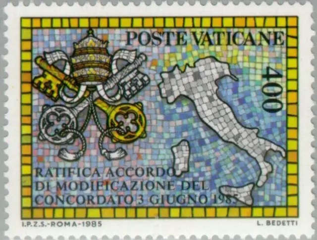 Vatican #Mi882 MNH 1985 Map Papal Arms Italy Lateran Treaty Concordat Boot [765]