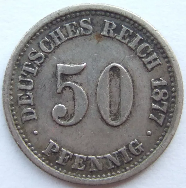 Moneta Reich Tedesco Impero Tedesco 50 Pfennig 1877 F IN Very fine