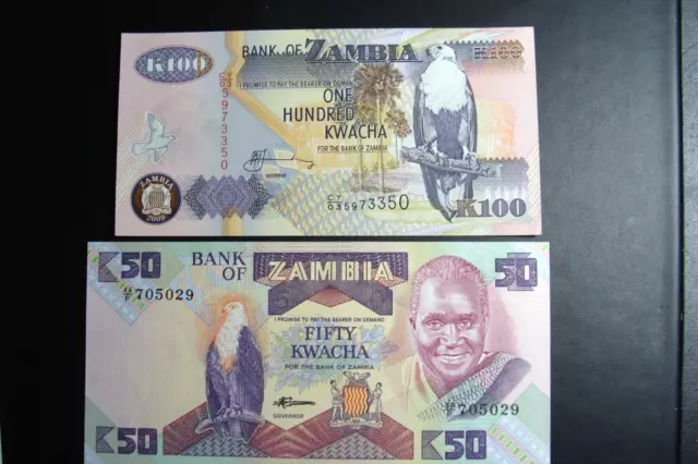 1986,2008 ZAMBIA 50,100 KWACHA KM 28a,38g SIGN 7,12 MNH