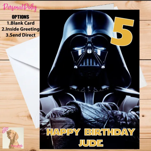 Personalised Star Wars Card Birthday Unofficial Darth Vader Light Sabre Galaxy