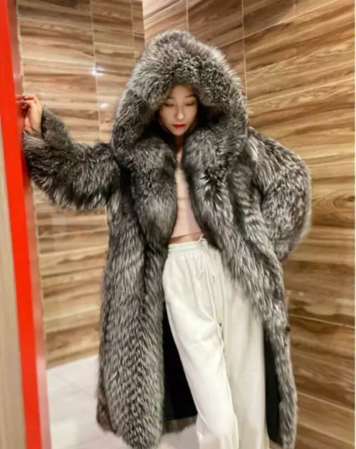 Hot Sale Womens Faux Fox Fur Medium Style Hooded Winter Warm Jacket Coat M-9XL