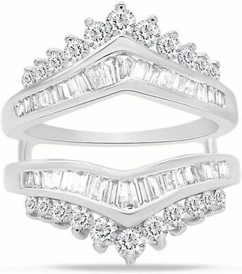 1.25Ct Baguette Cut Simulated Diamond Enhancer Guard Ring 14k White Gold Plated