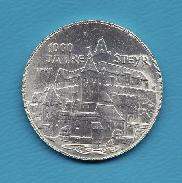 ÖSTERREICH: 500 Schilling 1980, Silber, 1000 Jahre Steyr, vz-stgl. !!