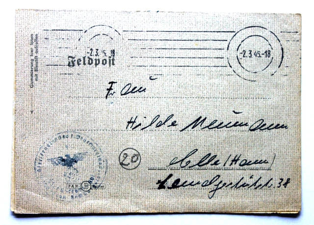 Feldpostbrief 3/1945 Kdt. d. Seeverteidigung Tromsö Nord-Norwegen nach Celle