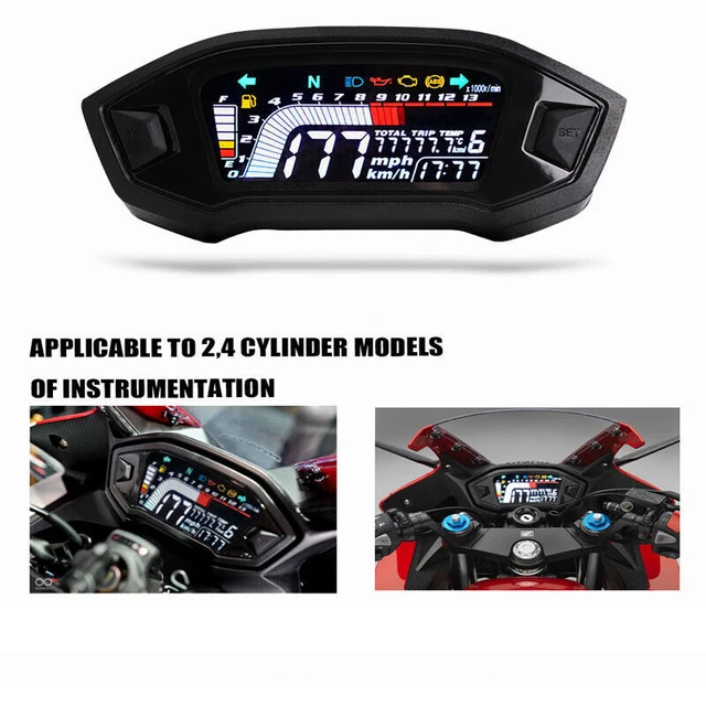 Motorcycle LCD Digital LED Speedometer Odometer Gauge For 2,4 Cylinder Universal