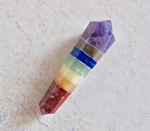 7 Chakra Stone Double Point Healing Crystal Quartz Natural Gemstone Wand Reiki E