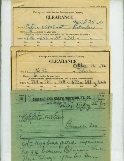 Chicago & Northwestern Ry. Train Orders (18) Belvidere, Illinois  1967-1984.