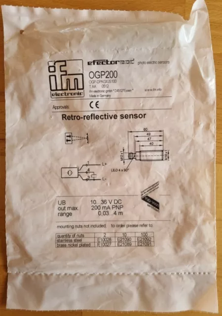 IFM efector 200  OGP200  OGP-DPKG/US100 Sensor Reflexlichttaster 1 Stück