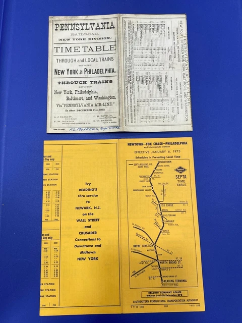 Railroad Memorabilia - Pennsylvania Rail Road timetable NY Philadelphia & SEPTA