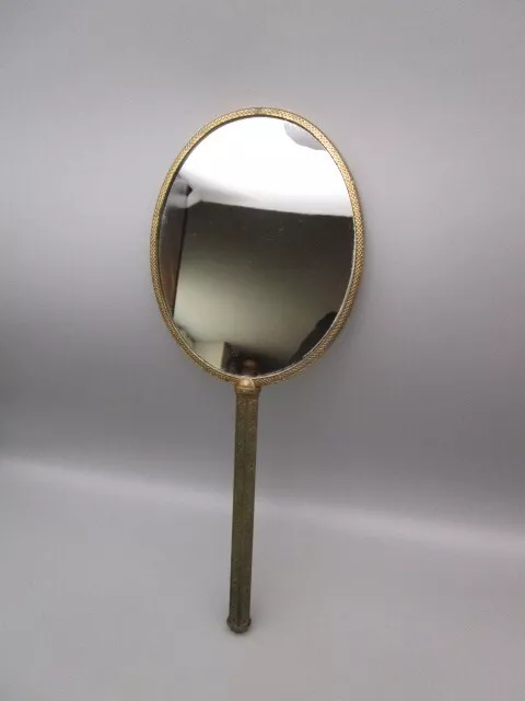 Ancien miroir face à main en laiton, années 50'