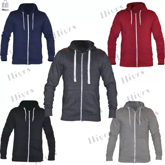 Mens zip Hoodie Sweatshirt Plain American Fleece Zip Up Jacket Hooded Top Zipper