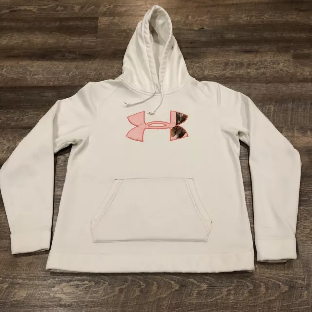 Under Armour Sweater Womens Large White Pink Sweatshirt Camo Logo Ladies