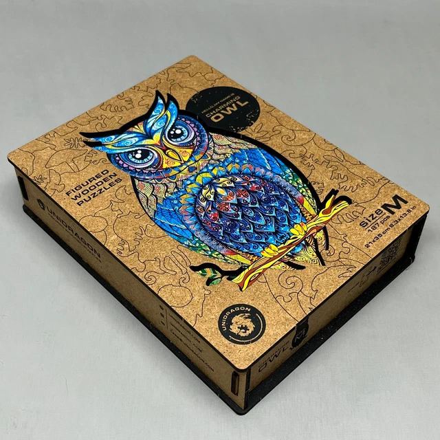 UNIDRAGON Charming Owl Complete Wooden Jigsaw Puzzle Medium 187 Pieces (New)