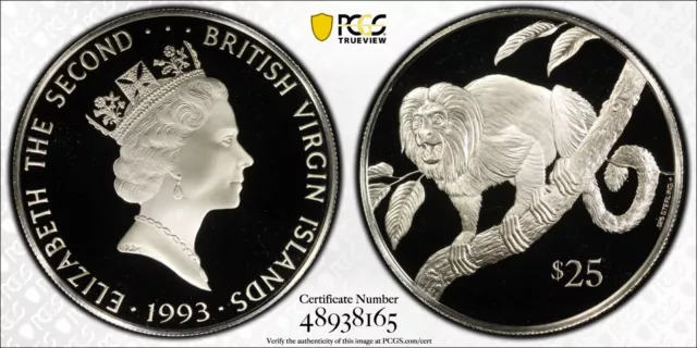 1993 British Virgin Islands Proof Silver $25 Golden Lion Tamarin -PCGS PR69 DCAM