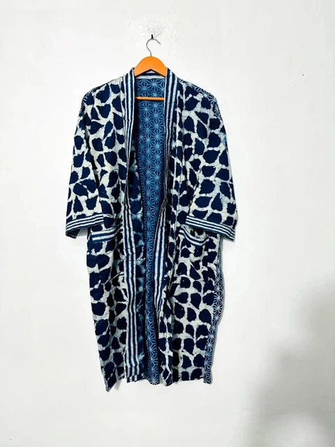 Patchwork Kimono Bath Robe Dress Indigo Star Print kimono Dress For Unisex