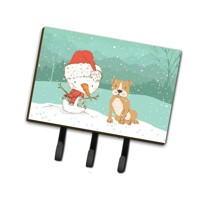 "Caroline's Treasures Brown Staffie Snowman Christmas Leash or Key Holder hoo...