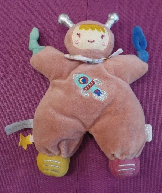 B13G / doudou semi plat poupée rose astronaute fusée COROLLE