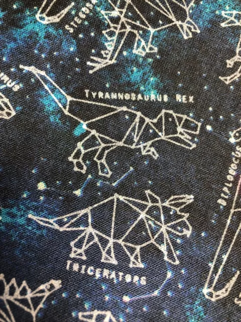 Dinosaur Astronomy Purple Galaxy Cotton Fabric - FQ Fat Quarter Blue Teal Girls