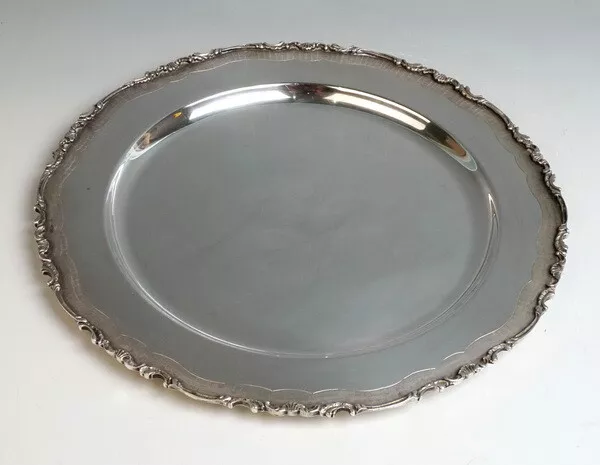 Round Silver Platter Silver Plate Italy Milano Calderoni Gioielli DM: 11 13/16in