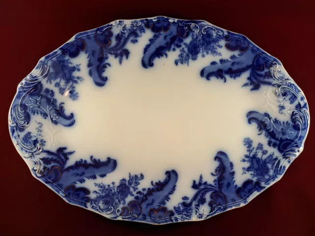 W. H. Grindley Flow Blue 17" Platter, "Argyle" Pattern