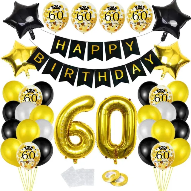 Palloncini 60 Anni Compleanno Nero e Oro 60 Anni Compleanno Donna Uomo Dec