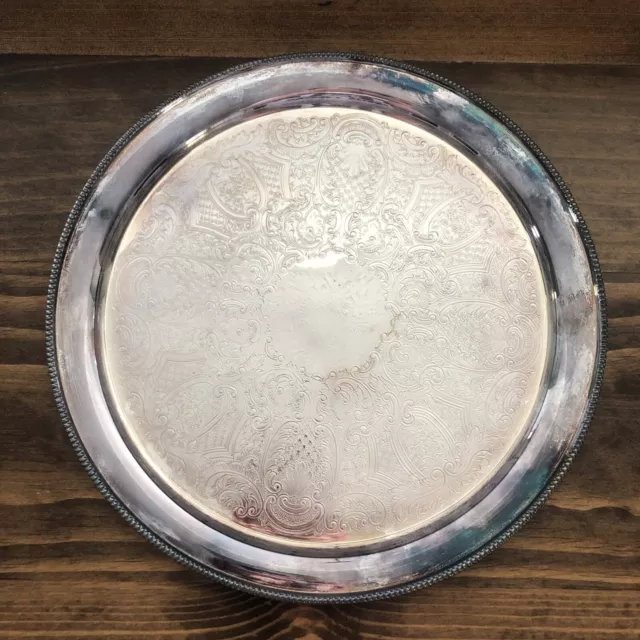 Vintage Barker Ellis Stamped Silverplated Tray Round English 13” Made In England