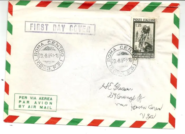 FDC Ciclismo 1951 su aerogramma per gli Usa