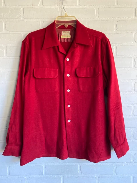 Rare Mens Vtg 1950s David Doniger & Co McGREGOR Berry Red Wool Shirt Jacket