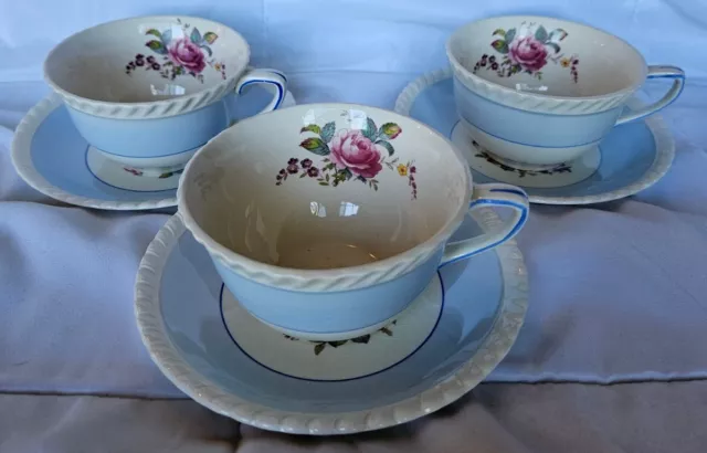 Windsor Ware Johnson Bros England Cabbage Rose 6 Pc Tea Set Teacups And Saucers