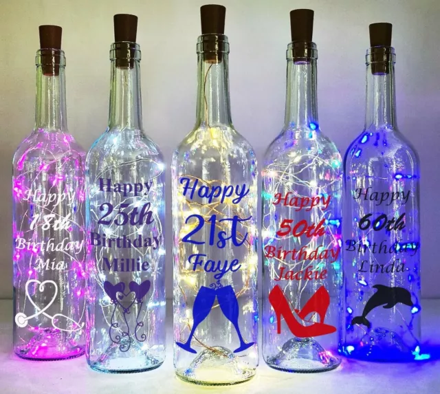 Personalised Birthday Gift, Light Up Bottle 16th 18th 21st 30th 40th 50th 60th